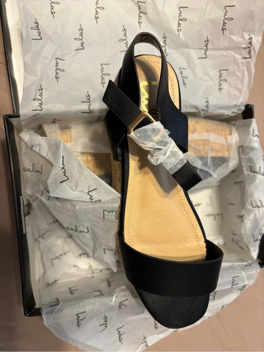 Lulu's Black Strappy Cork Platform Sandals